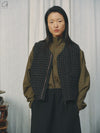 AVIVA JIFEI XUE 24 Autumn and Winter Charcoal Wool Plaid Double-sided Zipper Vest AJX-FW24-RZV-CWCDMWC-STX Deep Moss